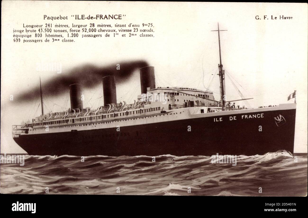 Paquebot Ile de France, CGT French Line, Dampfschiff | usage worldwide Stock Photo