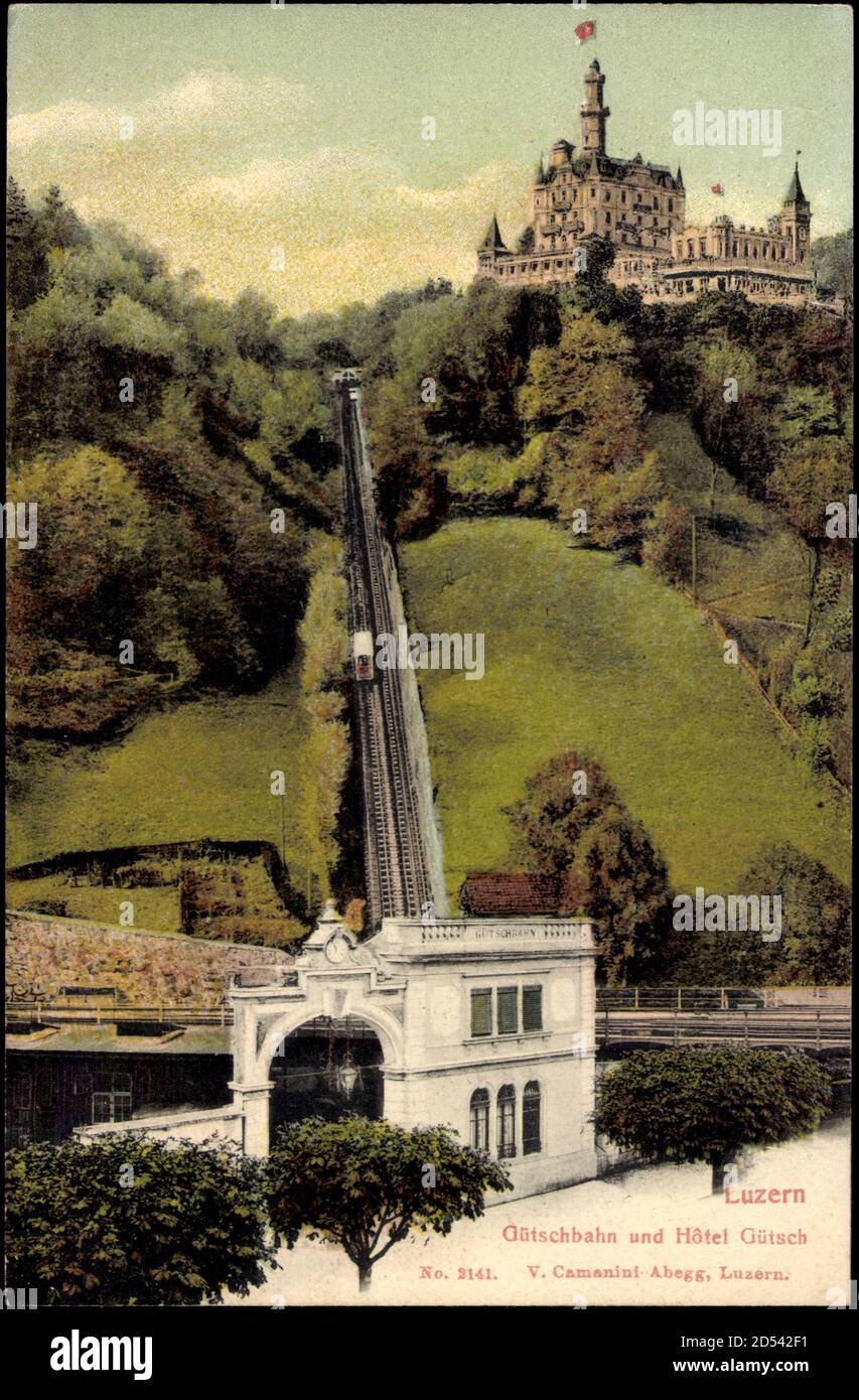 Luzern, Blick auf Gütschbahn und Hotel Gütsch | usage worldwide Stock Photo
