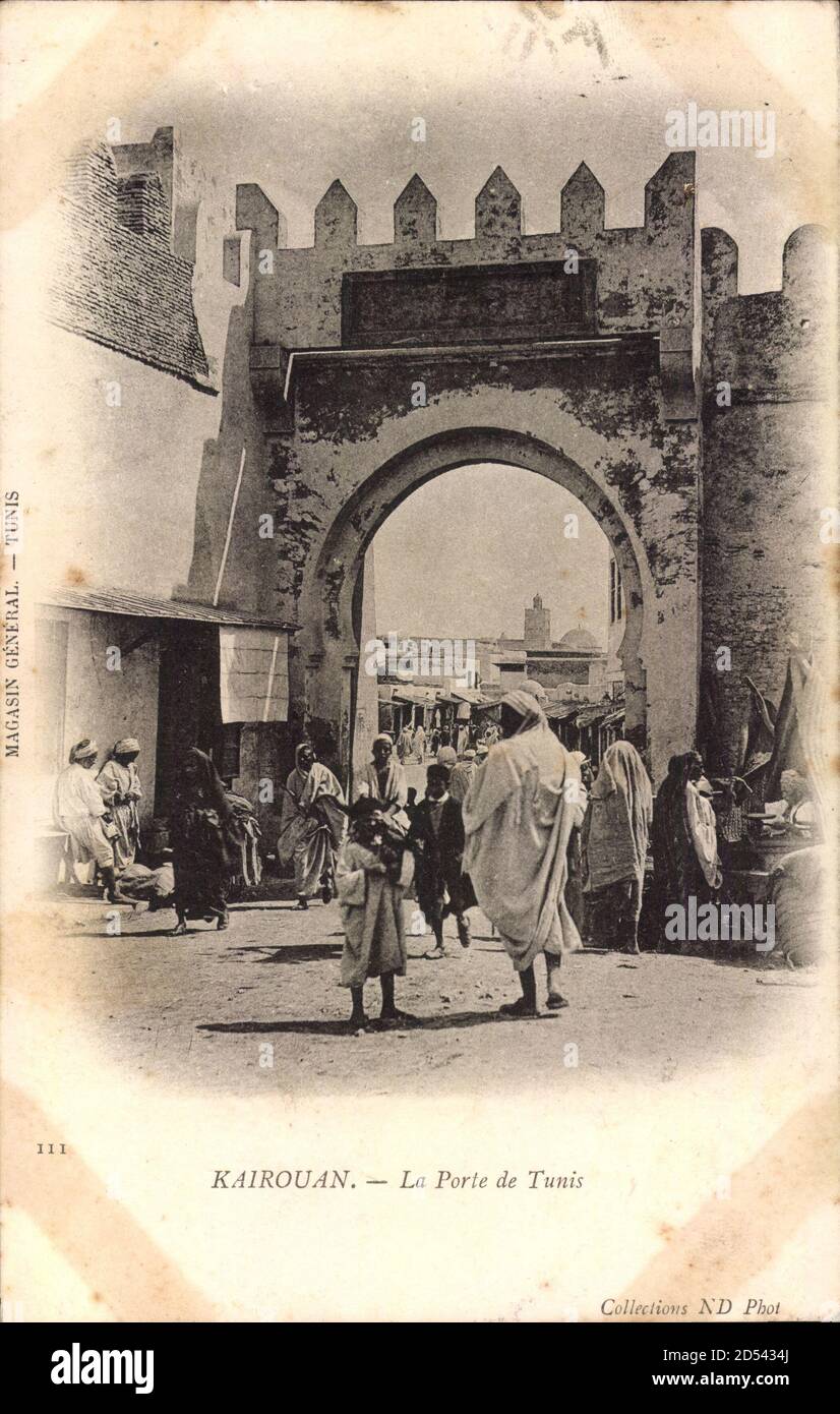 Kairouan Tunesien, La Porte de Tunis, Stadttor, Neurdein | usage worldwide Stock Photo