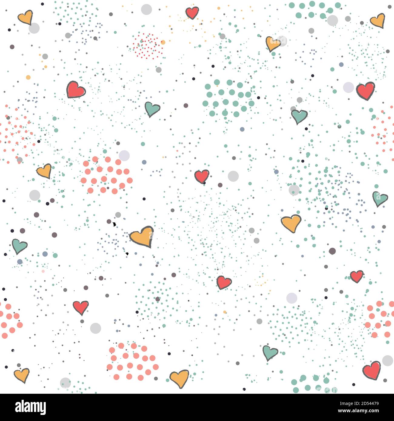 Creative Hand Drawn Seamless Pattern with Hearts.Vector Illustration ...