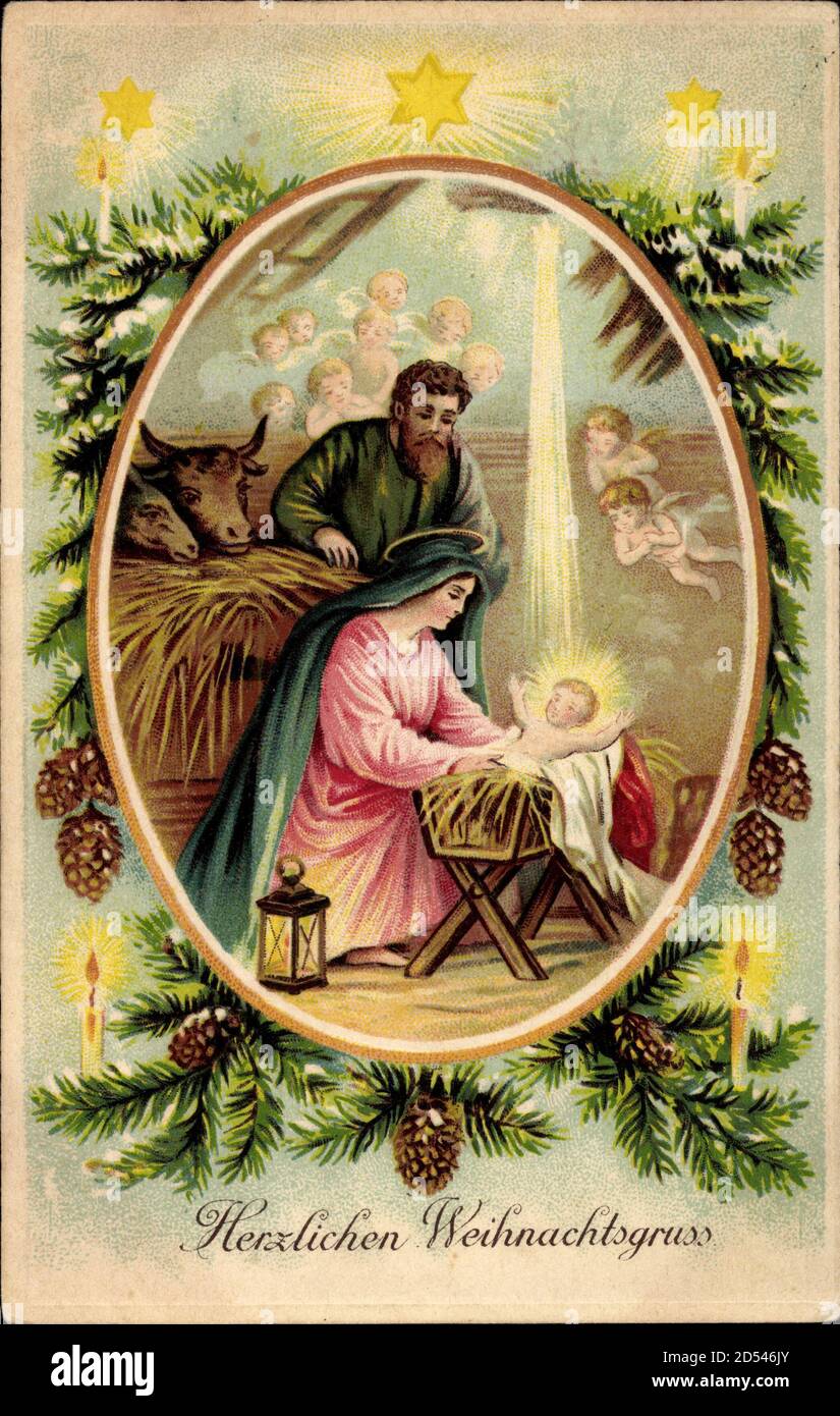 Glückwunsch Weihnachten, Christi Geburt, Krippenszene, Engel | usage worldwide Stock Photo
