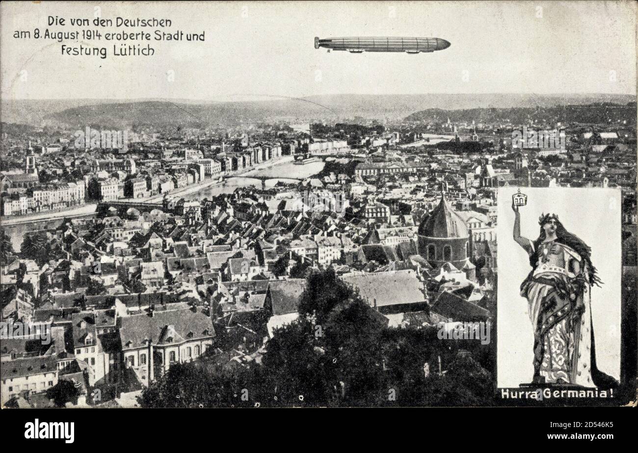 Liège Lüttich Wallonien, 8 August 1914, Zeppelin, Eroberte Stadt | usage worldwide Stock Photo