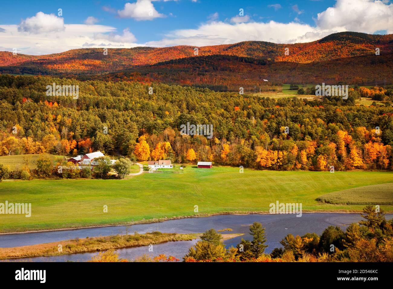 Scenic view of New Hampshire countryside over the Connecticut River near Barnet, Vermont, USA Stock Photo