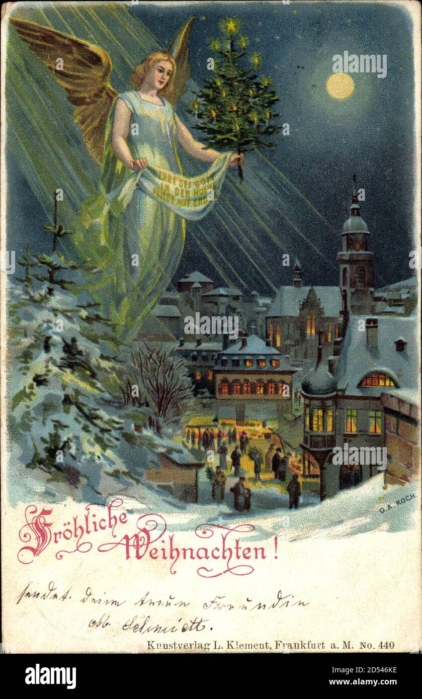 Frohe Weihnachten, Engel mit Tannenbaum, Mondnacht usage worldwide