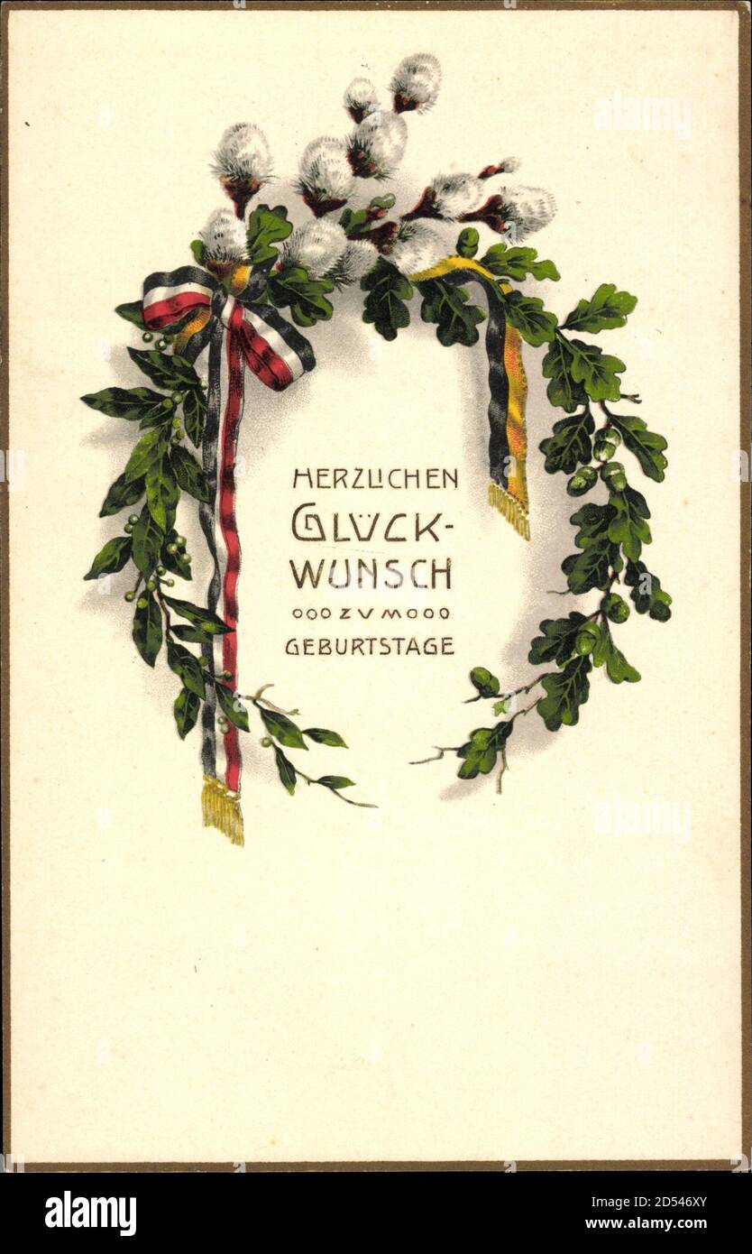 Glückwunsch Geburtstag, Weidenkätzchen, Lorbeeren | usage worldwide Stock Photo