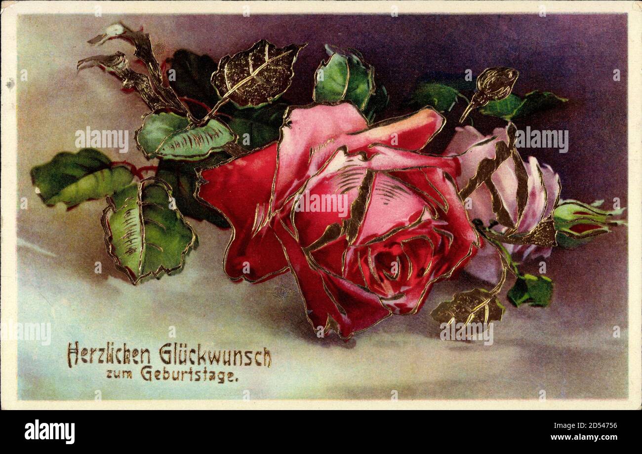 Glückwunsch Geburtstag, Rote Rosen, Rosenstrauß usage worldwide Stock