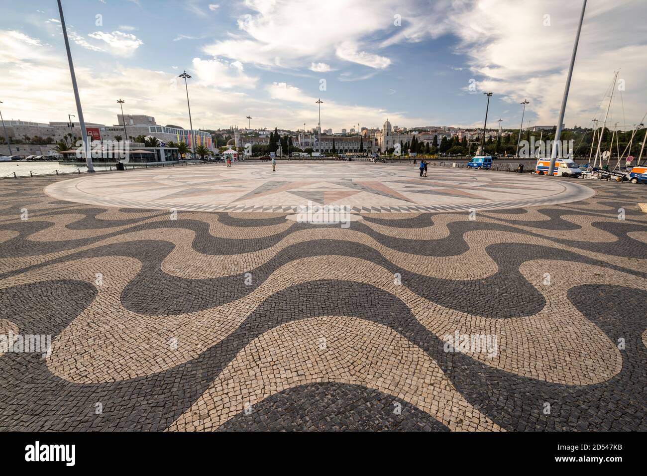 Beautiful view to wavy pattern made of portuguese stones on public square in central Lisbon, Portugal Stock Photo