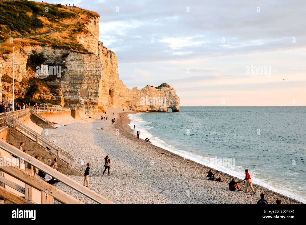 Upstream cliff Etretat City Normandy France Europe Stock Photo