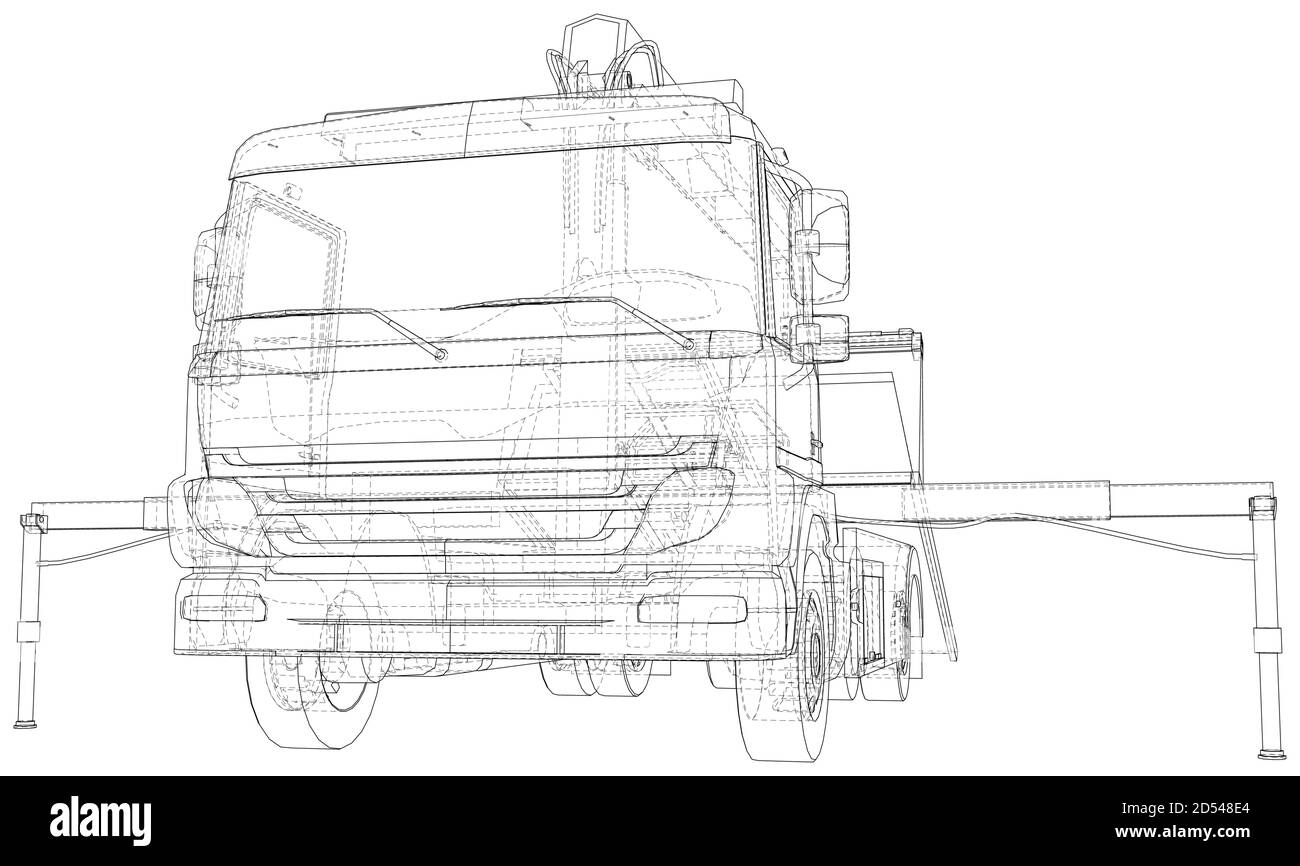 Roadside assistance tow truck illustration car vector. Isolated Wire-frame of breakdown lorry. Wire-frame line isolated. Vector rendering of 3d Stock Vector