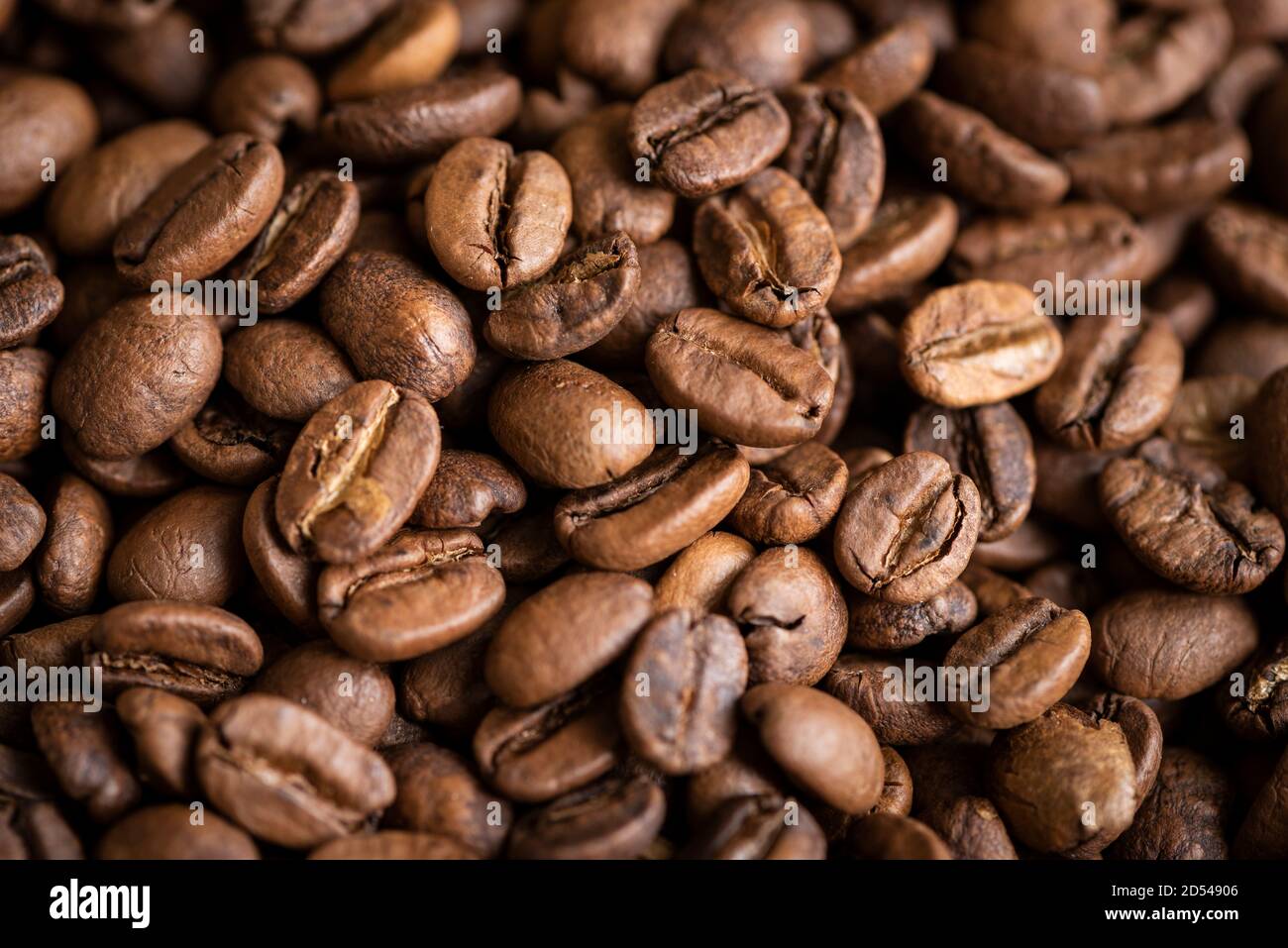 Top down photo of roasted gourmet Brazilian coffee beans from Minas Gerais Stock Photo
