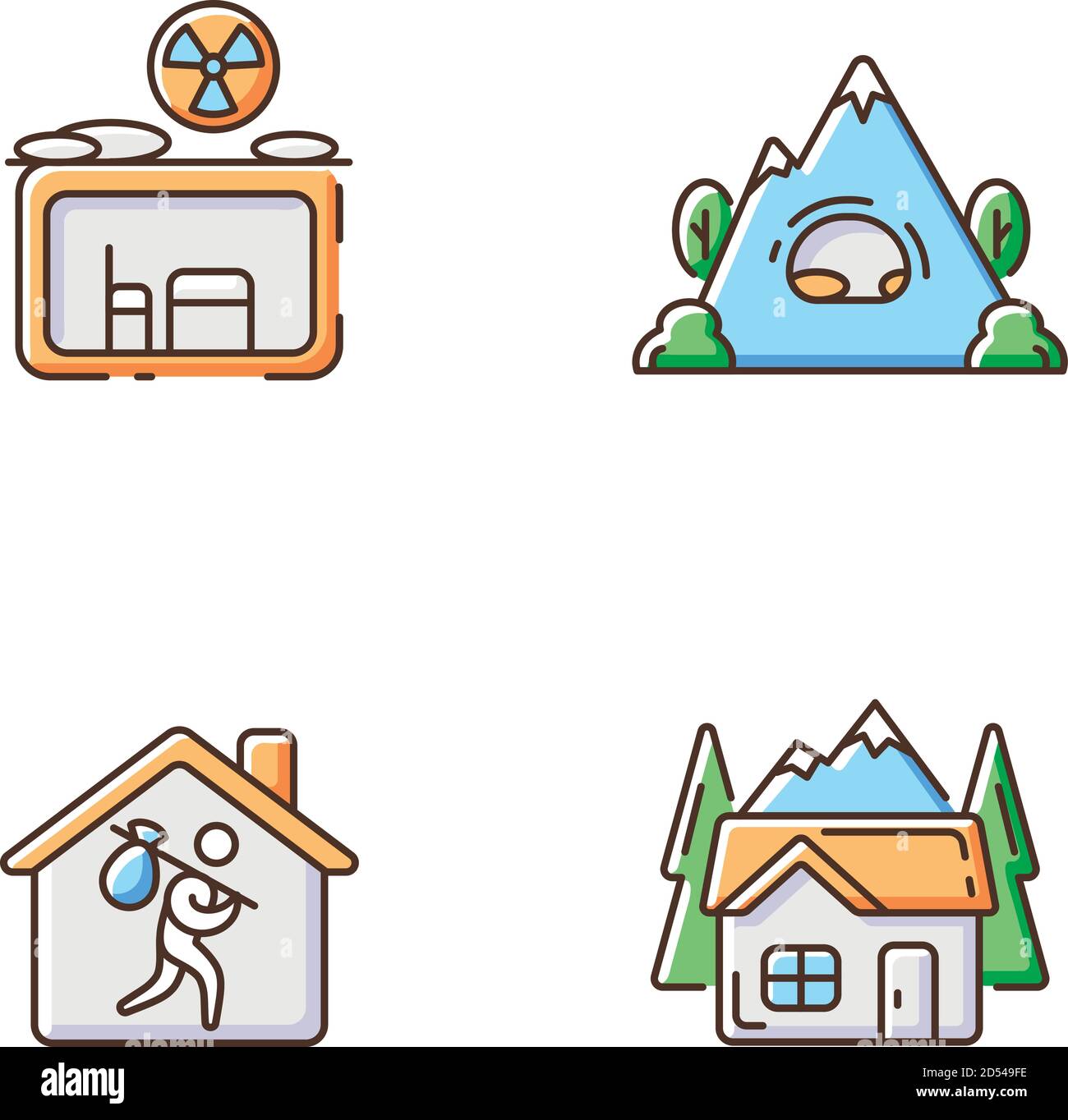 Transitional housing RGB color icons set Stock Vector