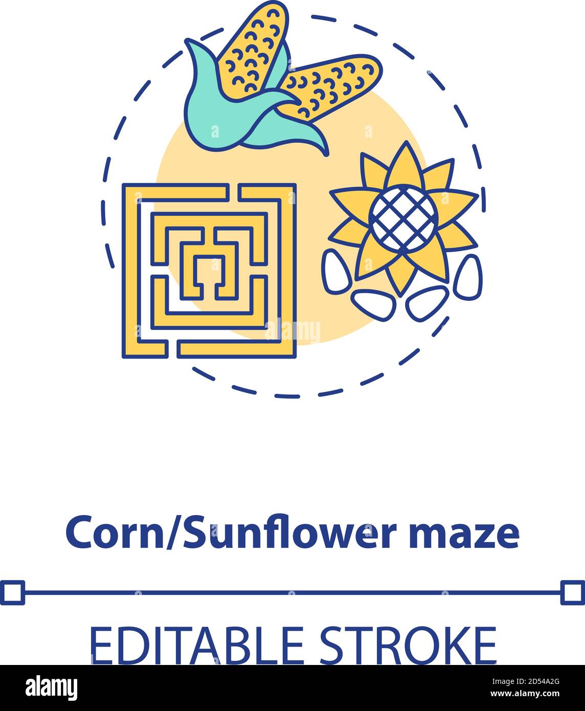 Corn and sunflower maze concept icon Stock Vector