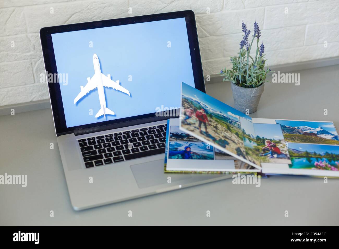 Work and Travel Concept. Laptop Computer on the Motorhome Table
