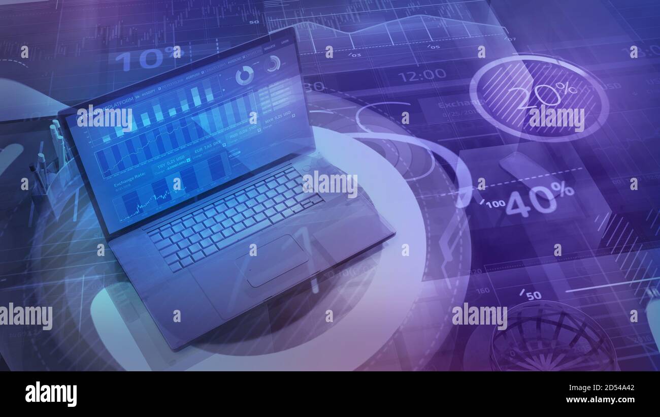 Business background with big data and laptop Stock Photo - Alamy