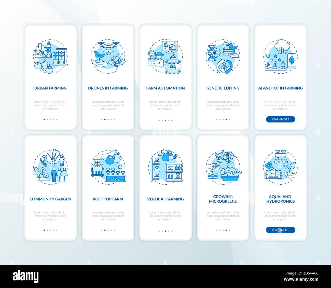 Farm production onboarding mobile app page screen with concepts set ...