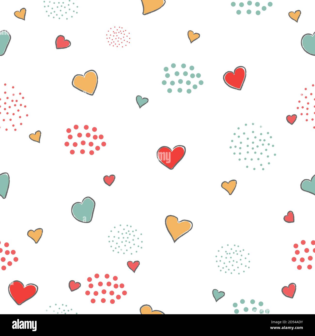 Cute Seamless Pattern with hearts and dots. hand Drawn Delicate Design ...