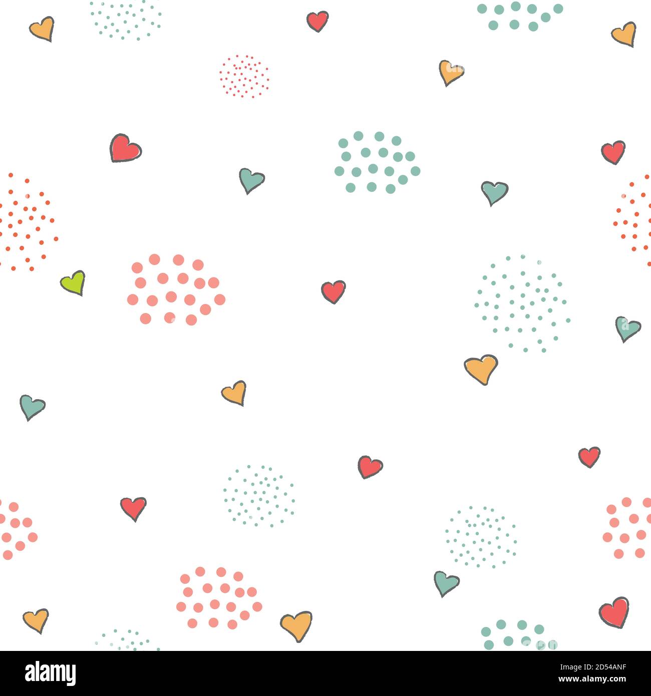 Cute Pattern with little hearts and dots on white background. Hand ...