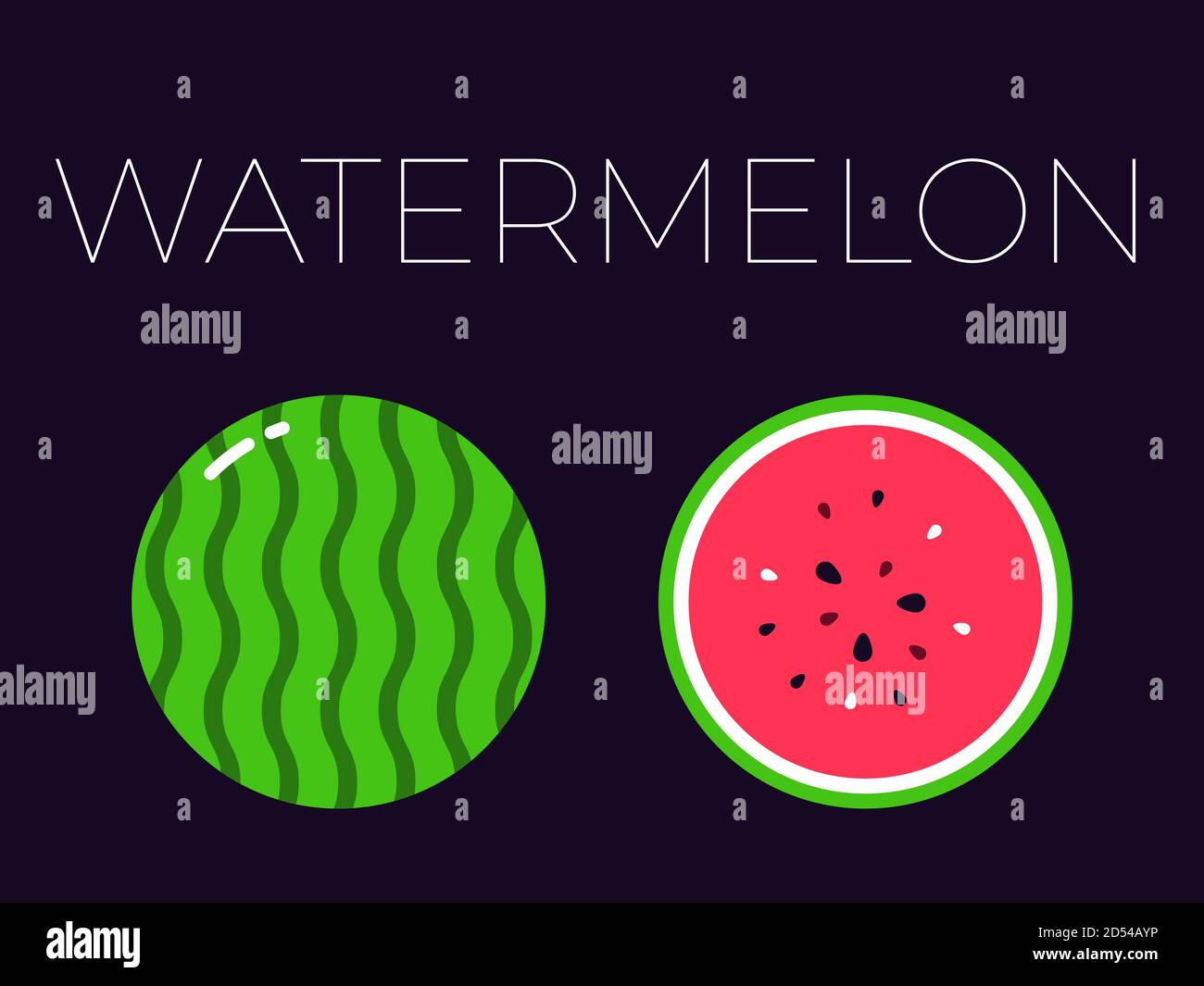 Vector of watermelon and sliced half of watermelon on dark background ...