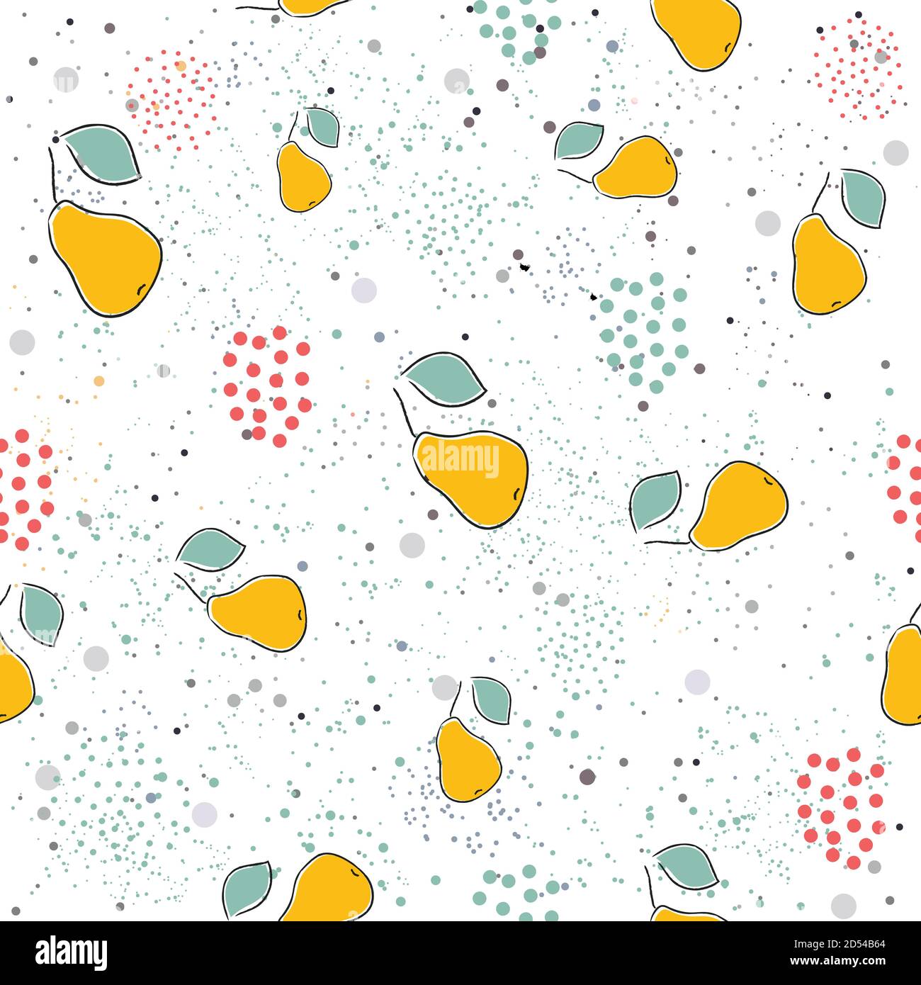 Cute Seamless Pattern with pears and dotted background. hand Drawn ...