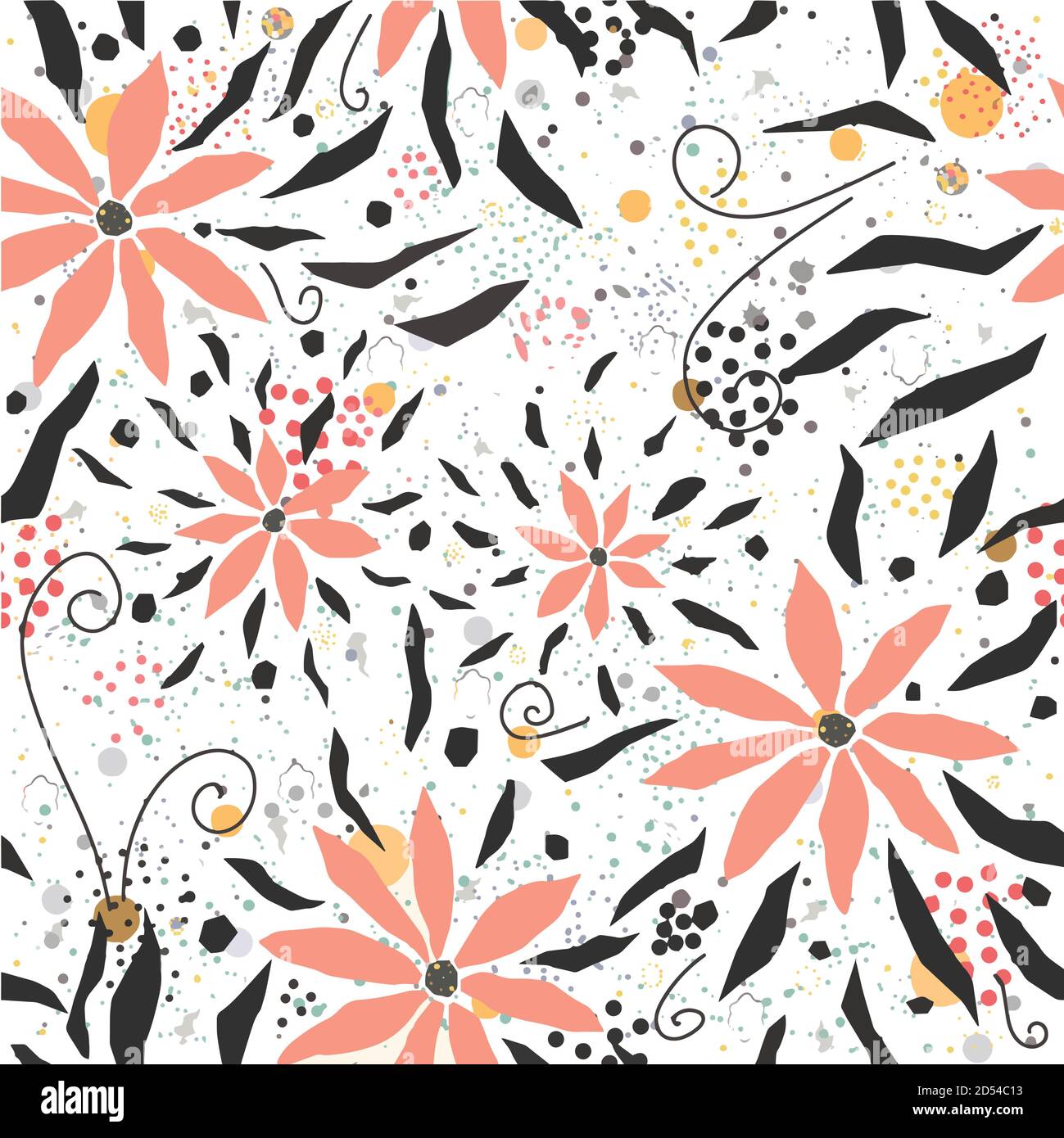 Seamless Floral Pattern with hand drawn pink flowers, pastel pink and ...