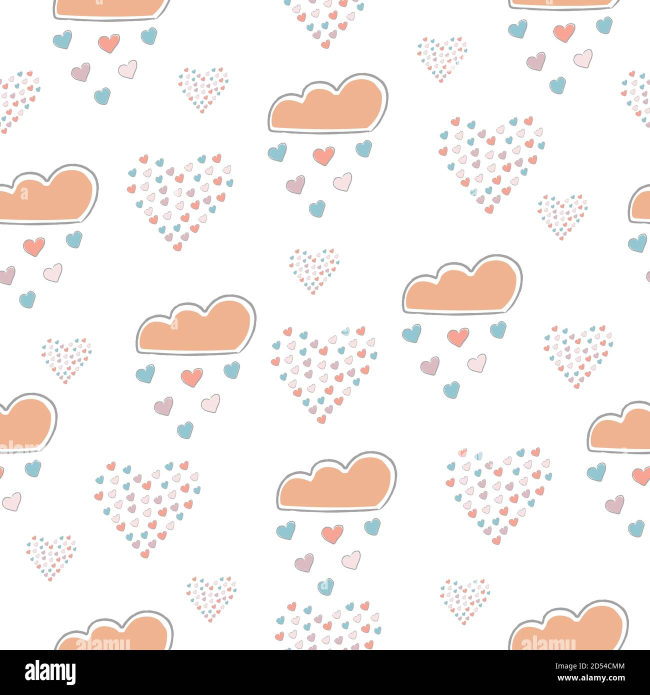 Seamless Cute Pattern with clouds raining with hearts and grouped ...