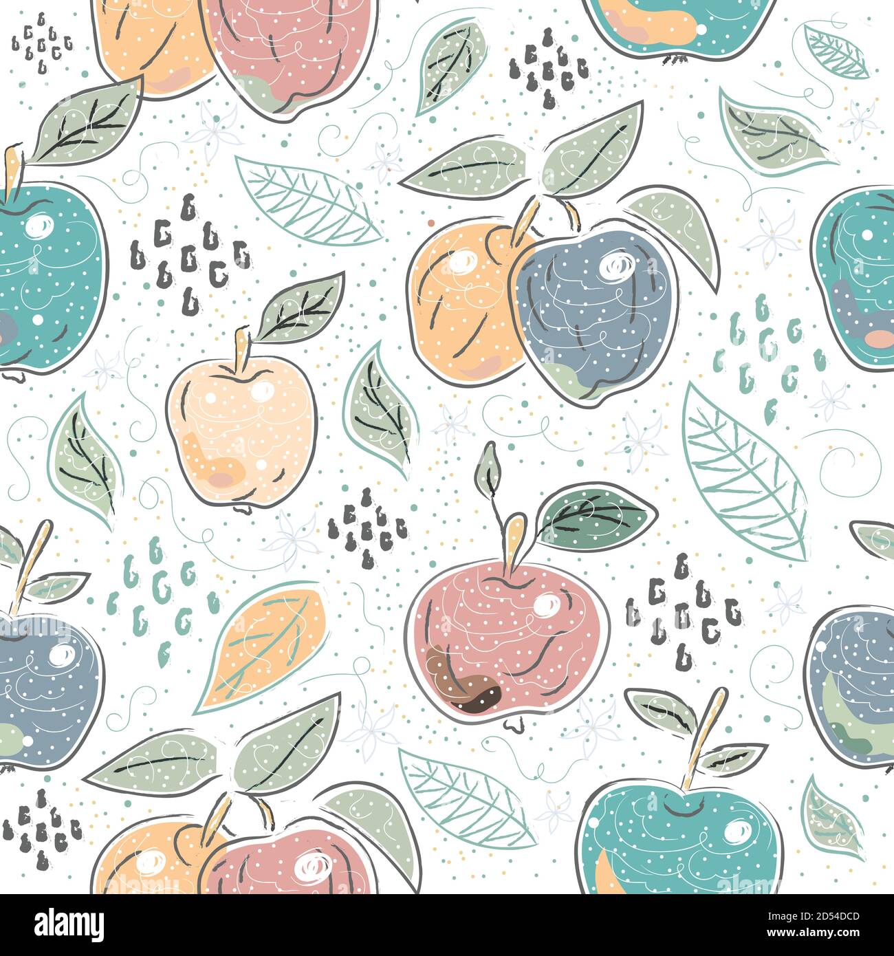 Cute Seamless Pattern with Apples. Scandinavian Hand Drawn Style. Stock Vector