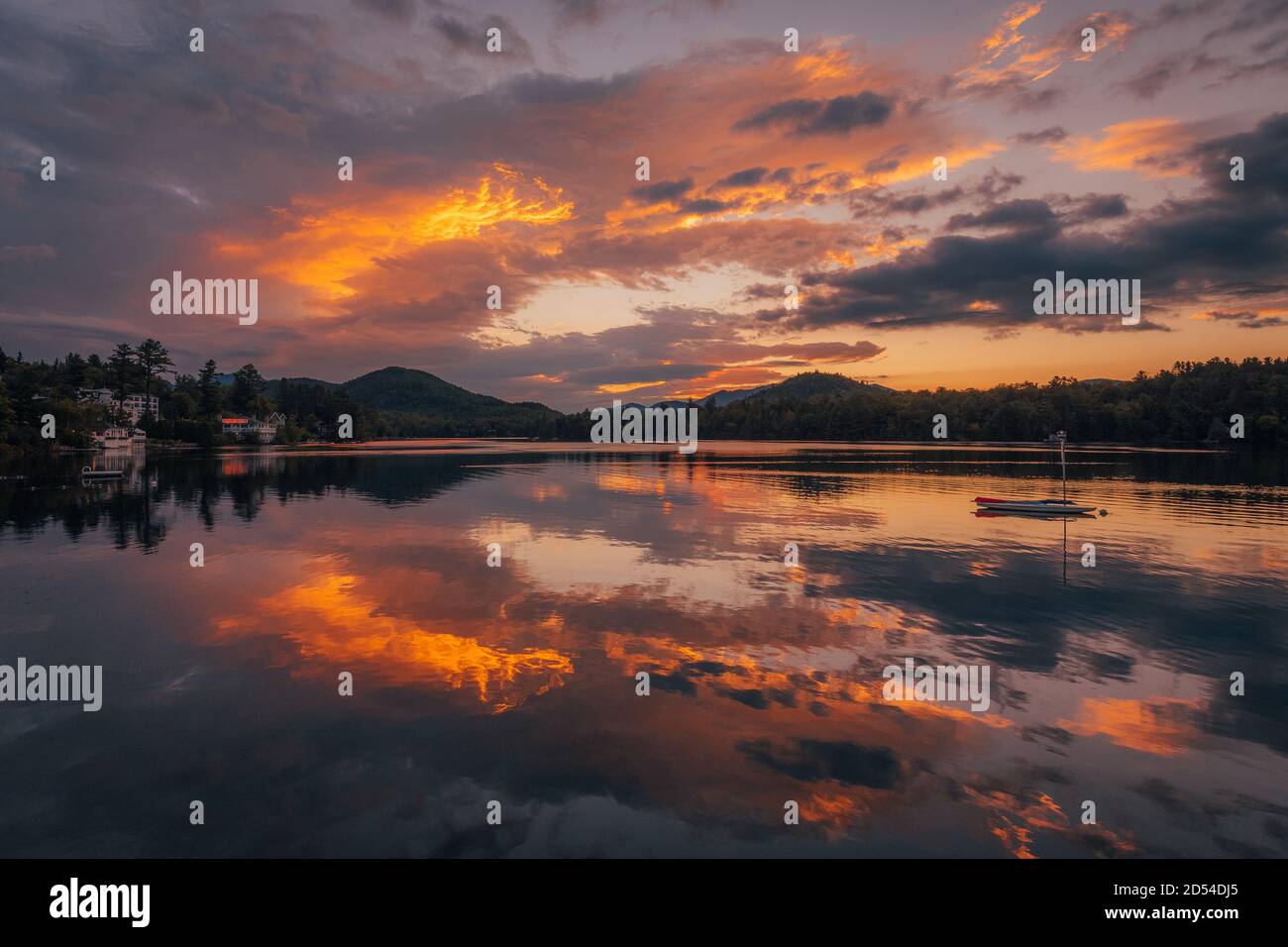 Sunrise at Mirror Lake, in Lake Placid, New York Stock Photo