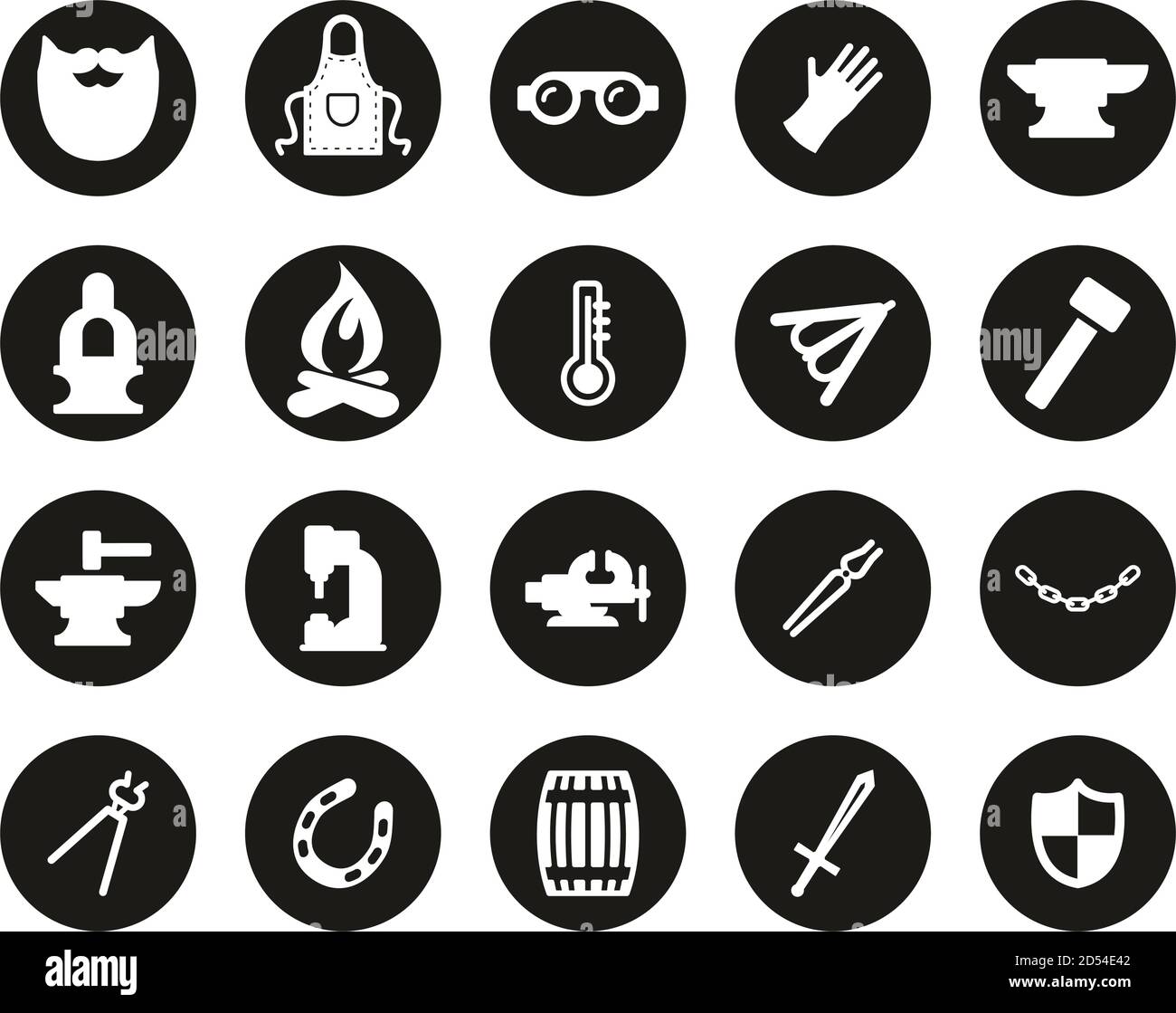 Blacksmith Icons White On Black Flat Design Circle Set Big Stock Vector