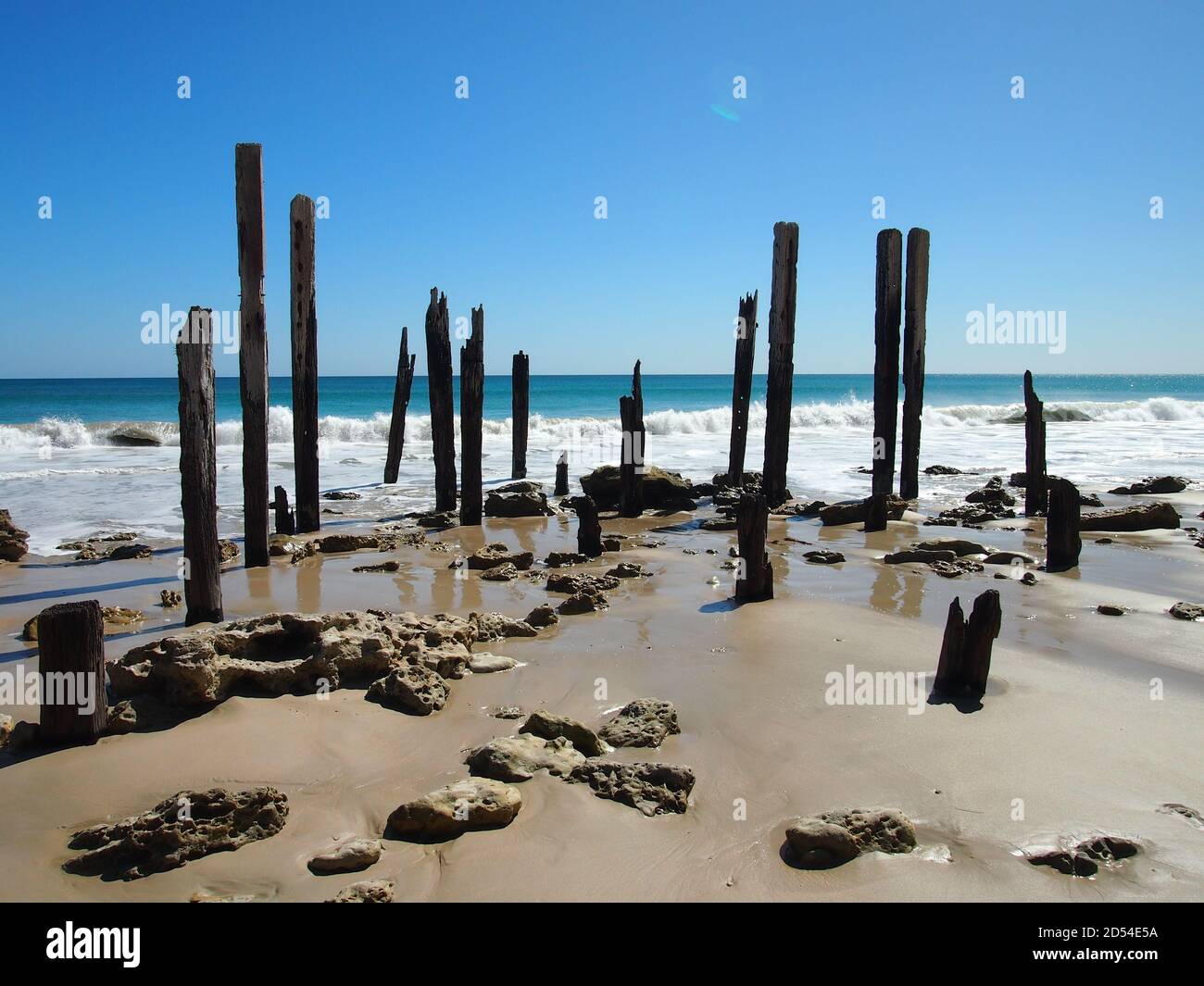 Old jetty pylons, Port Willunga, South Australia Stock Photo