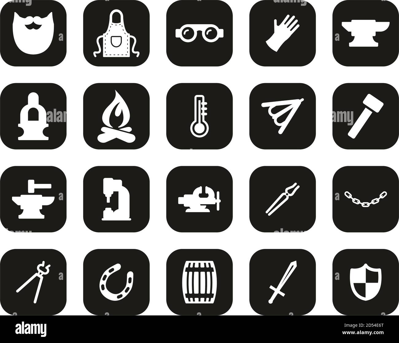 Blacksmith Icons White On Black Flat Design Set Big Stock Vector