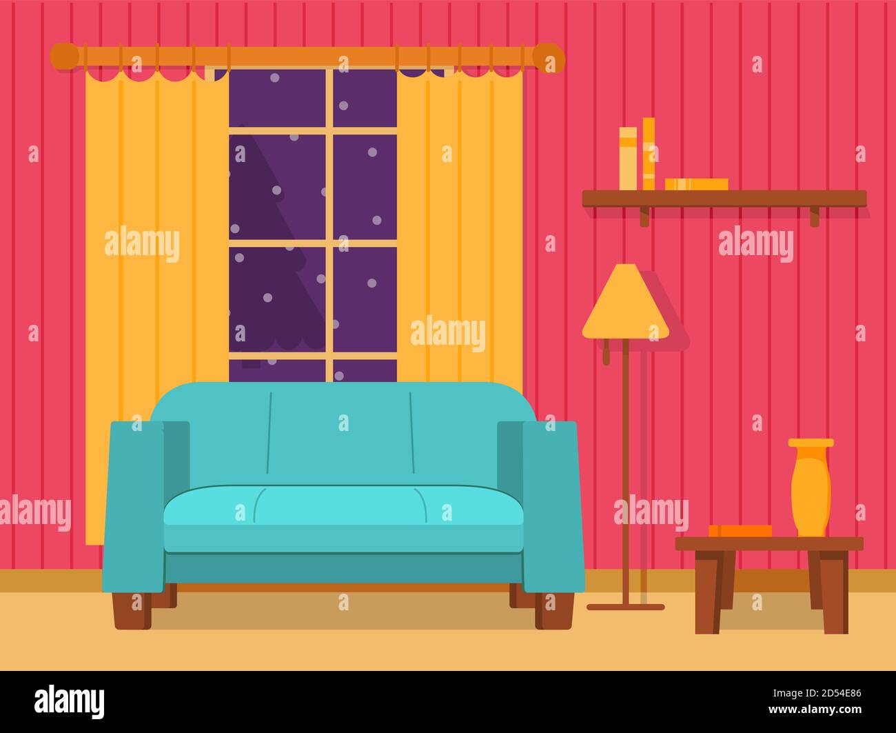 Concept of the interior of the living room with a sofa. Stock Vector