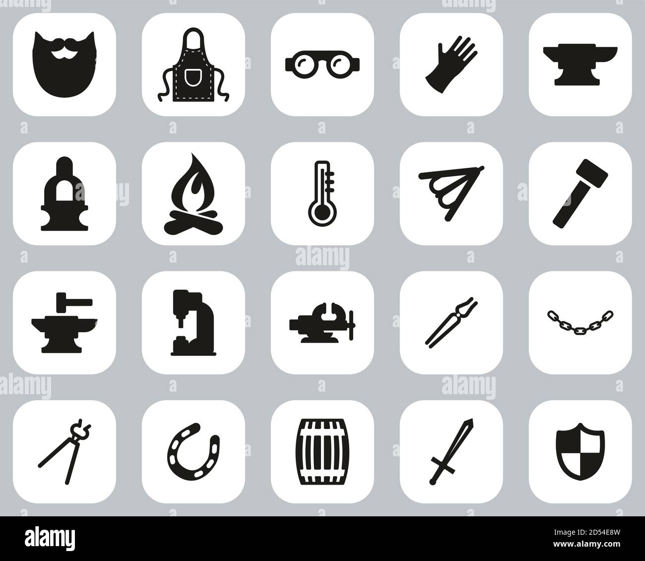 Blacksmith Icons Black & White Flat Design Set Big Stock Vector