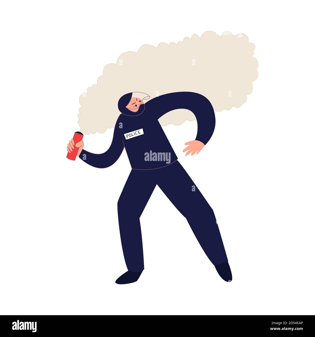 Law enforcement officer during the riot isolated on white background. Stock Vector