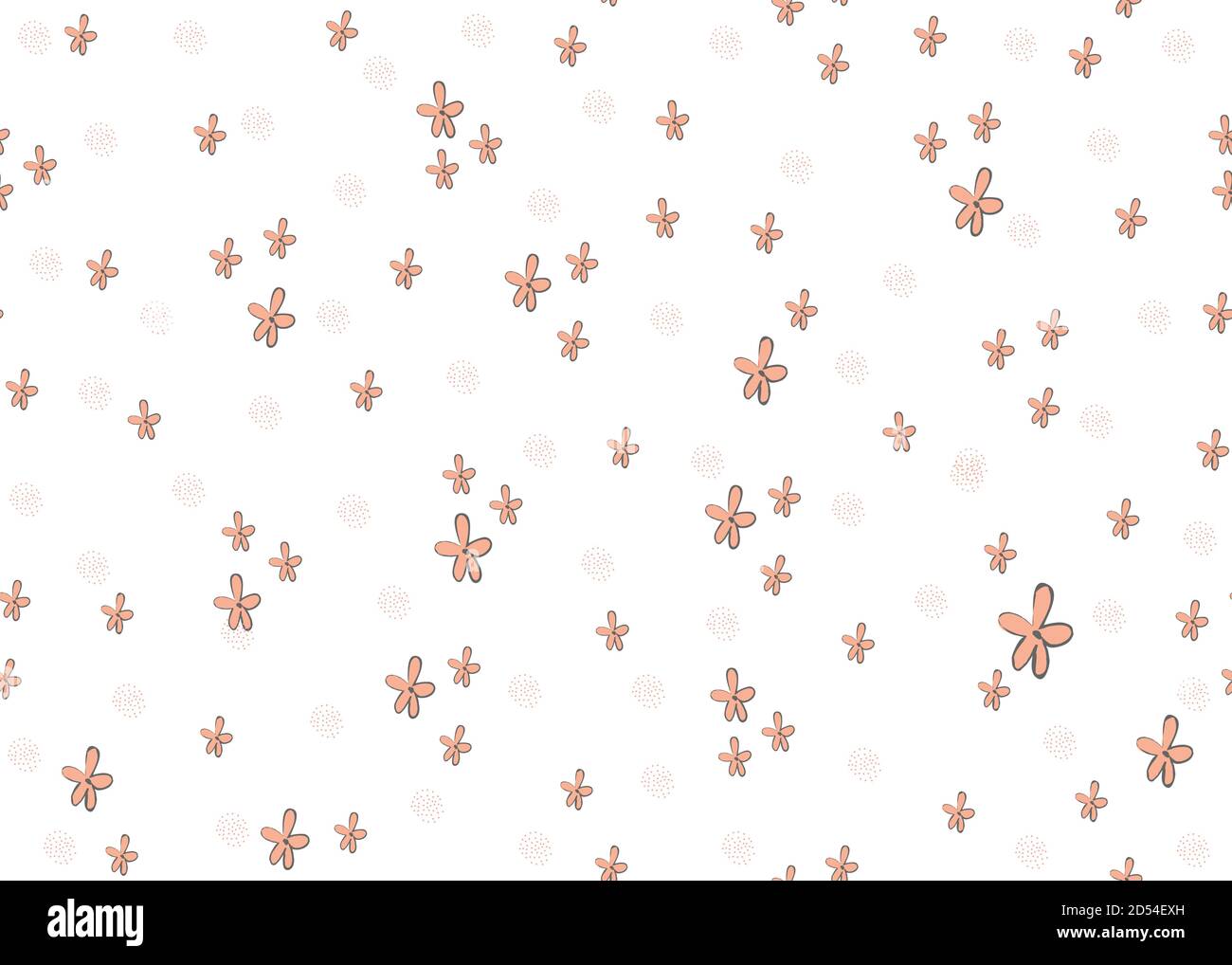 Seamless Simple Pattern with little hand drawn flowers on white background. Scandinavian Style. Seamless Texture. Vector Illustration Stock Vector