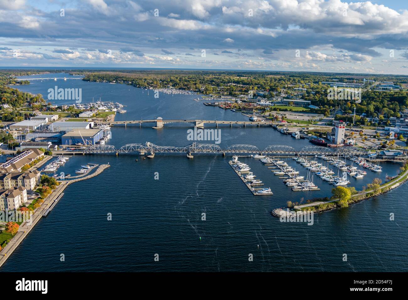 An image of steel bridge and boats located in historic Sturgeon Bay located in Door County