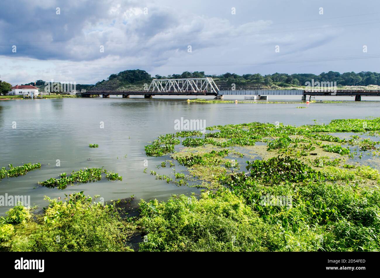 The Gamboa Bridge, the meeting place of the Chagres River and the Panama Canal during the wet season Stock Photo