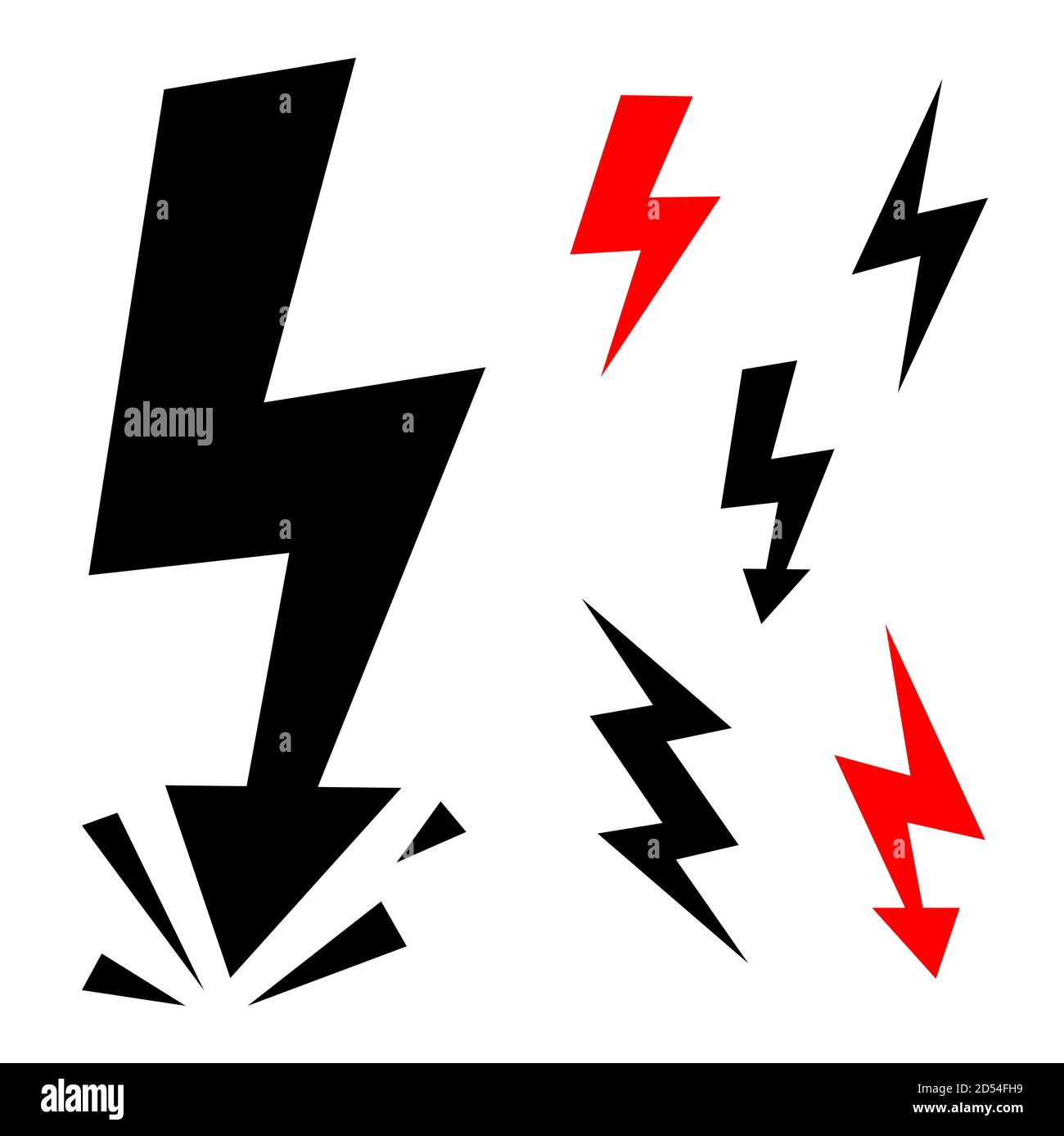 Vector set icons black Lightning bolt. collection of Thunder Icons with lightning. Electricity danger thunder. Lighting Flash isolated. Stock Vector