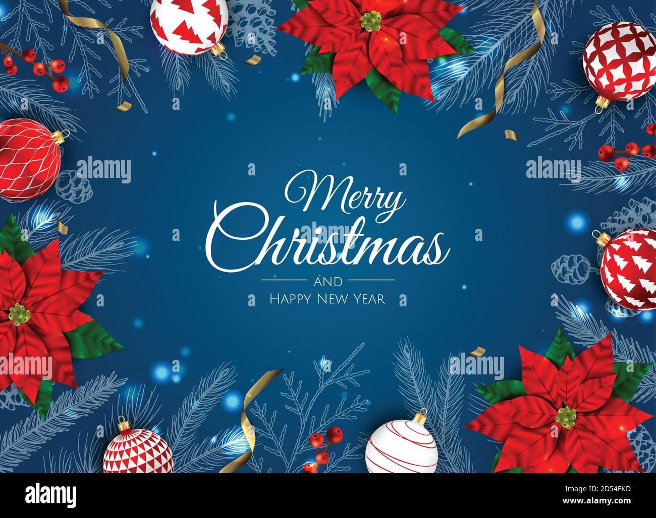 Merry Christmas and Happy New Year. Xmas background with poinsettia ...
