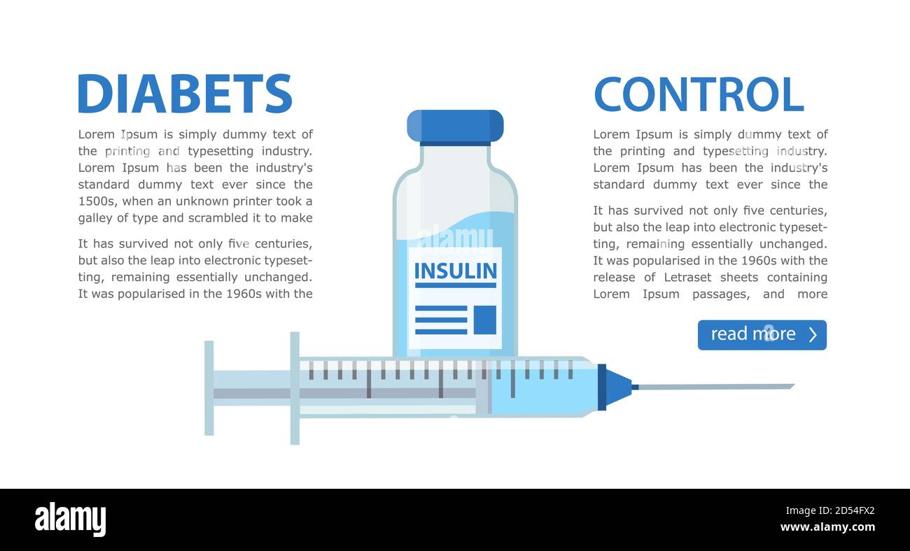 Control your Diabetes flyer concept. Insulin Bottle and Syringe for ...