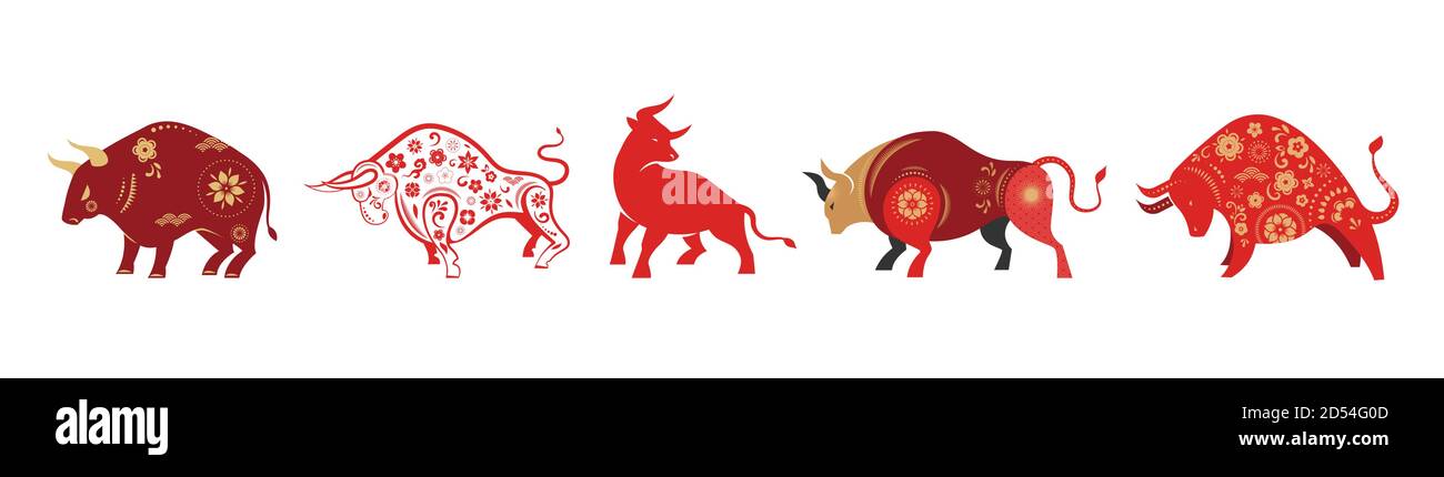Chinese new year 2021 year of the ox, Chinese zodiac symbol, Chinese text says: Happy chinese new year 2021, year of ox Stock Vector