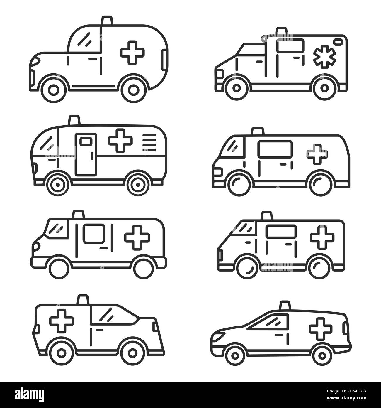 Set Ambulance car van icon.Flat outline vector illustration. Isolated ...