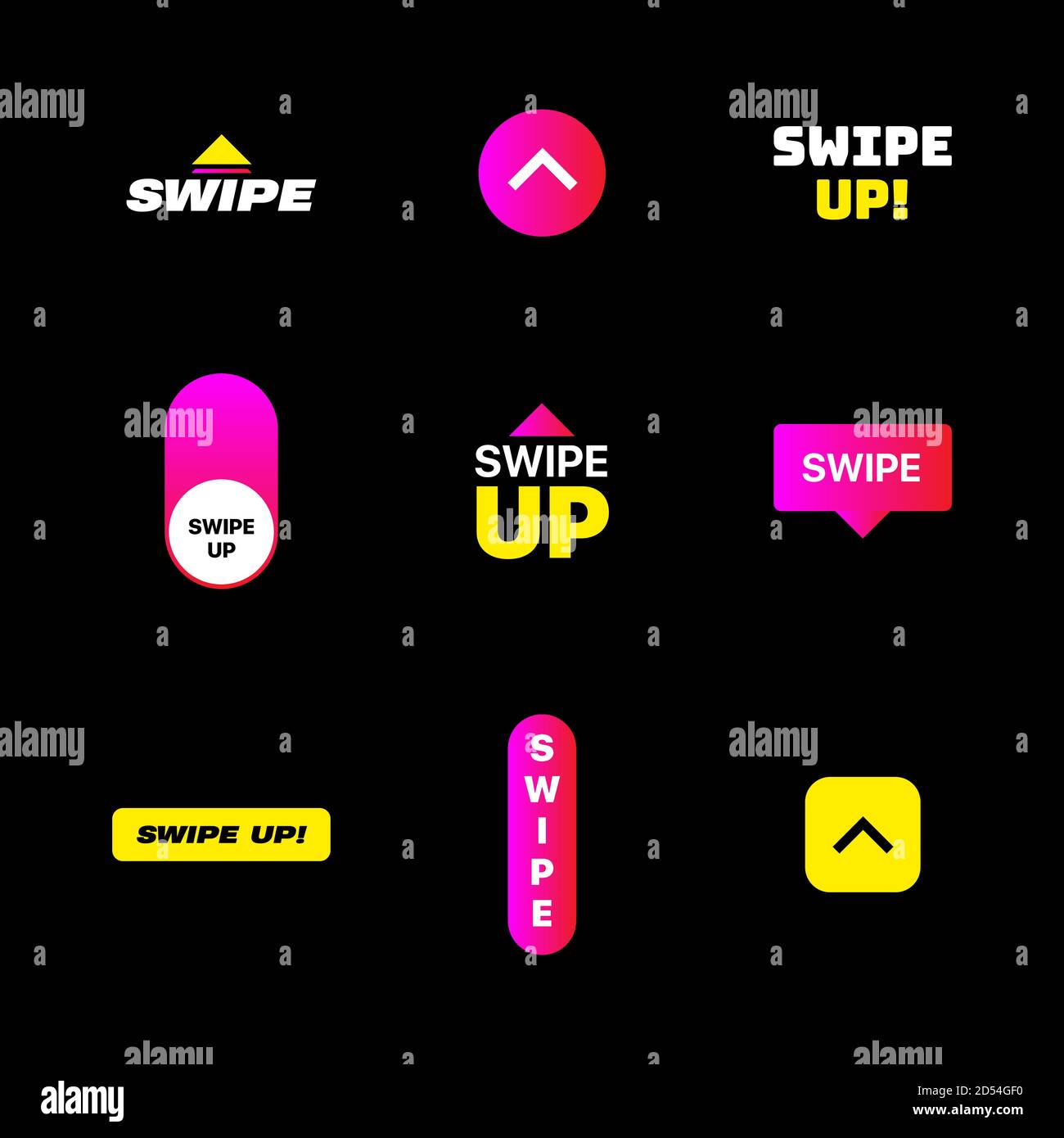 Swipe Up. Set of Swipe Icons. Digital Gradient Swipe Buttons For ...