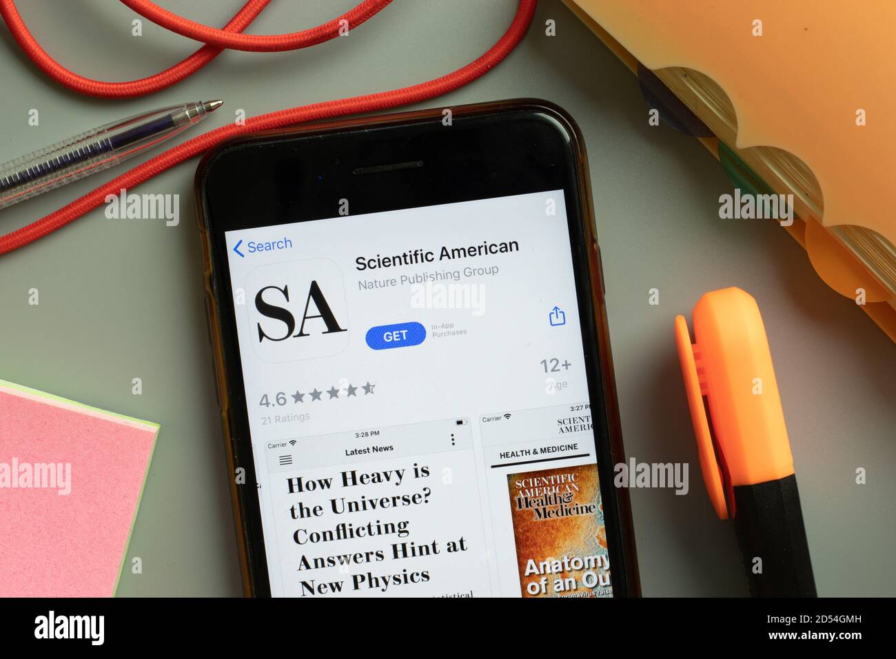 New York, USA - 29 September 2020: Scientific American mobile app logo on phone screen close up, Illustrative Editorial Stock Photo