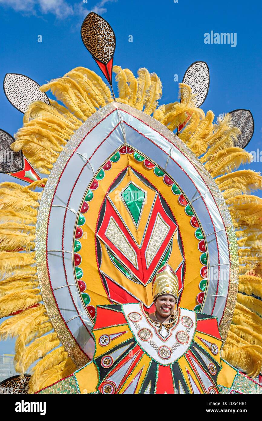 Miami Florida,Homestead Miami Carnival,Caribbean Mardi Gras masqueraders festival,Black African woman female immigrant costume costumes outfit handmad Stock Photo