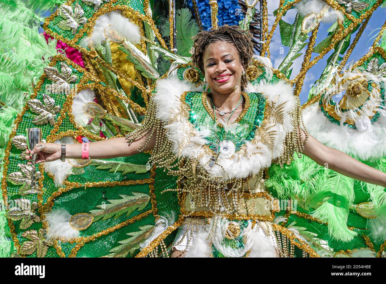 Miami Florida,Homestead Miami Carnival,Caribbean Mardi Gras masqueraders festival,Black African woman female immigrant costume costumes outfit handmad Stock Photo