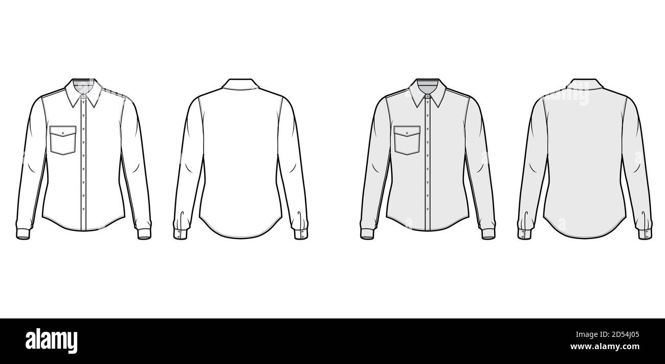 Classic shirt technical fashion illustration with long sleeves with ...