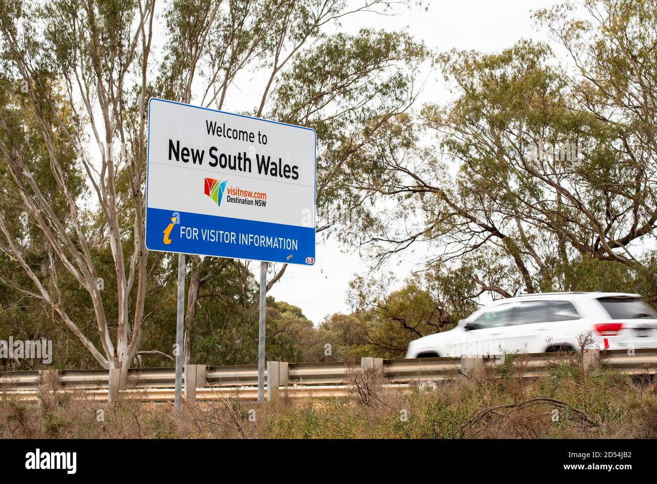 State border sign at New South Wales and Victoria border in Australia Stock Photo