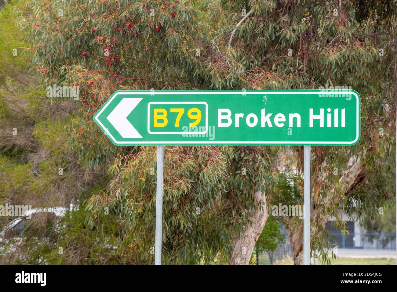 Road sign for Broken Hill on the B79 Silver City Highway in New South Wales Australia Stock Photo