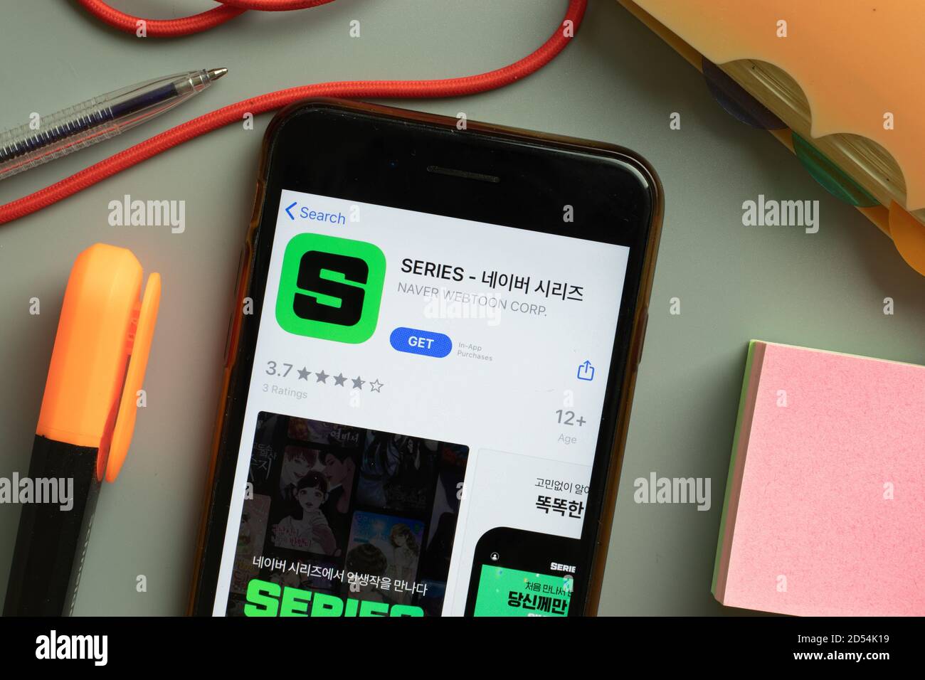 New York, USA - 29 September 2020: Naver Series mobile app logo on phone screen close up, Illustrative Editorial Stock Photo