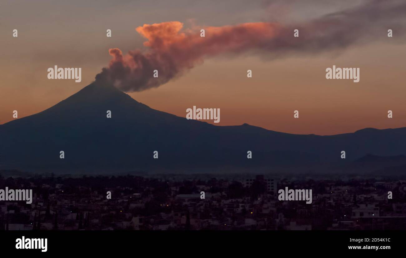 Popocatepetl volcano exhaling plume of smoke Mexico Stock Photo